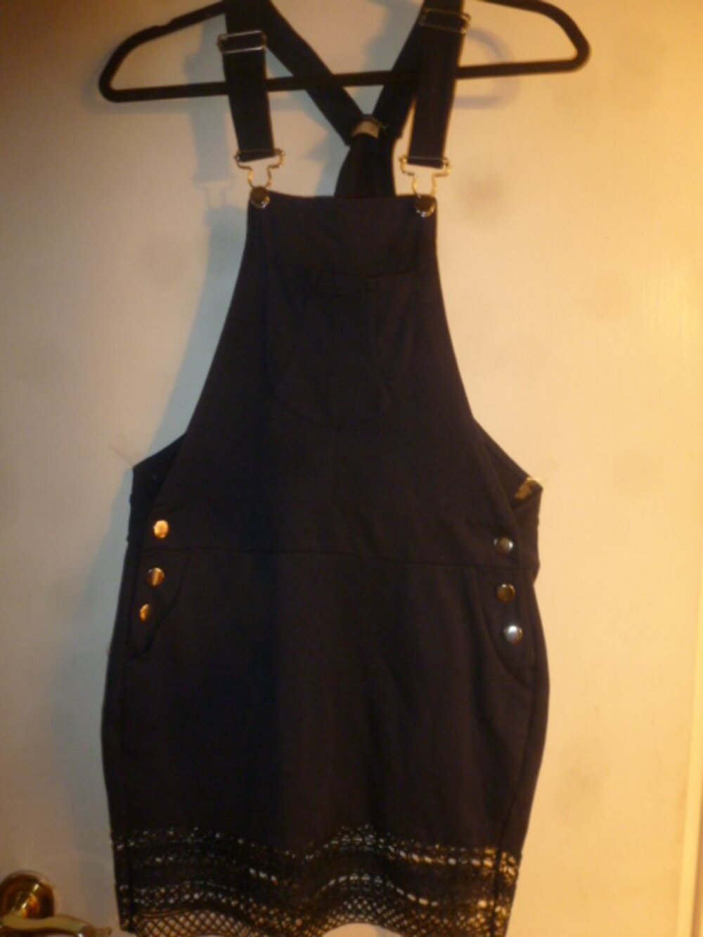 Venus Navy Blue Lace-Trimmed Overall-Style Knit Dress | XS